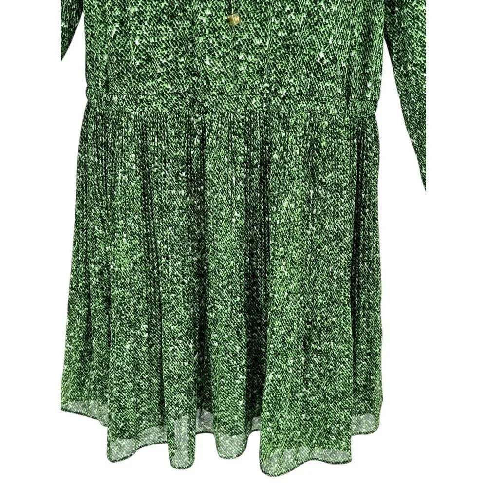 Michael Kors Cold Shoulder Dress Green Snake Print‎ L/S Chiffon Pleated Size L